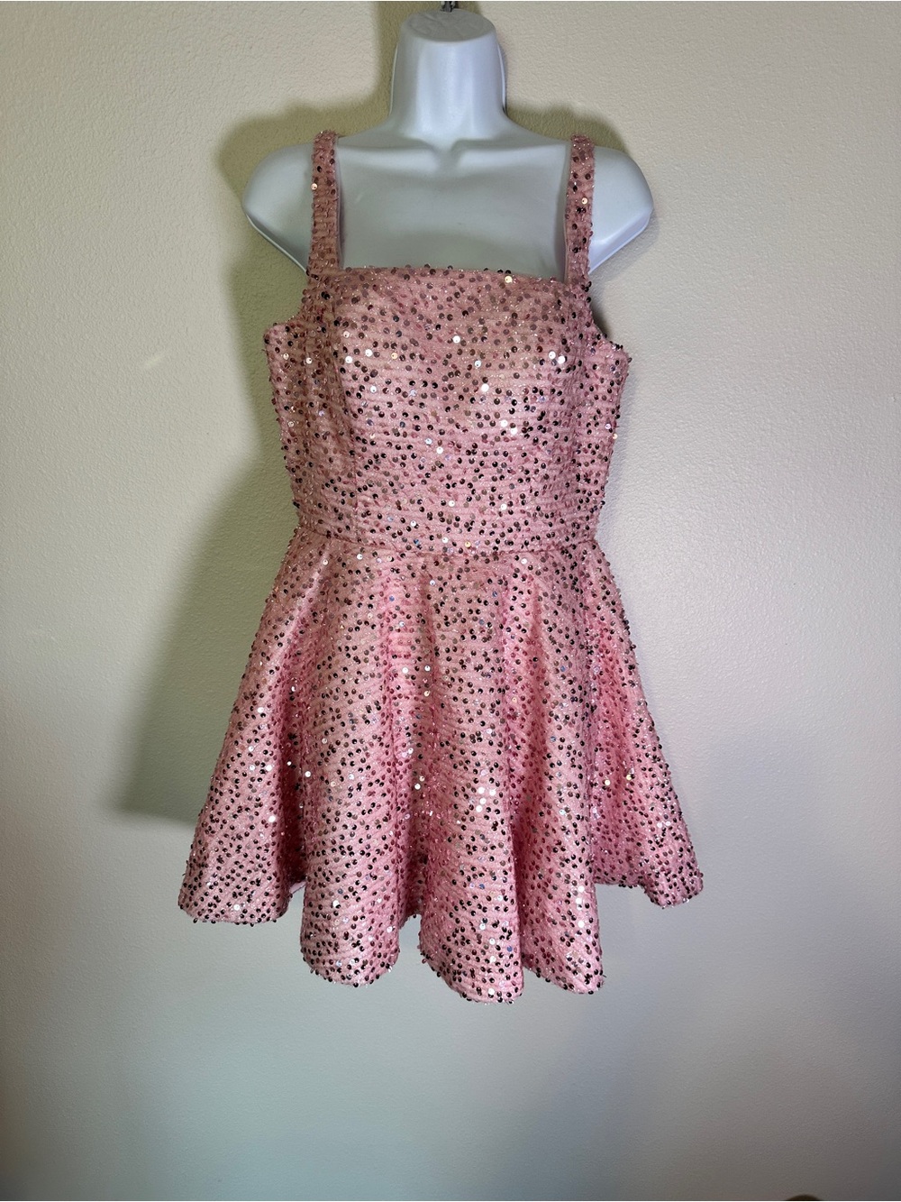 NWT Pink Sequin Corset Mini Dress Size 8 w/ Oversized Bow